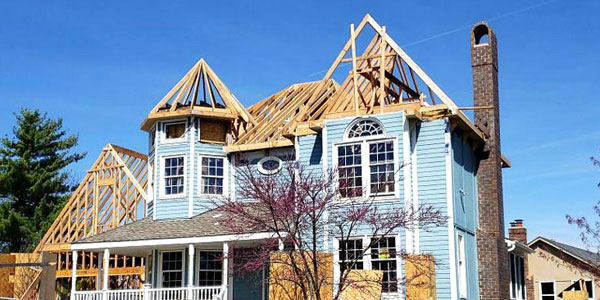 Blue Victorian House after a fire.