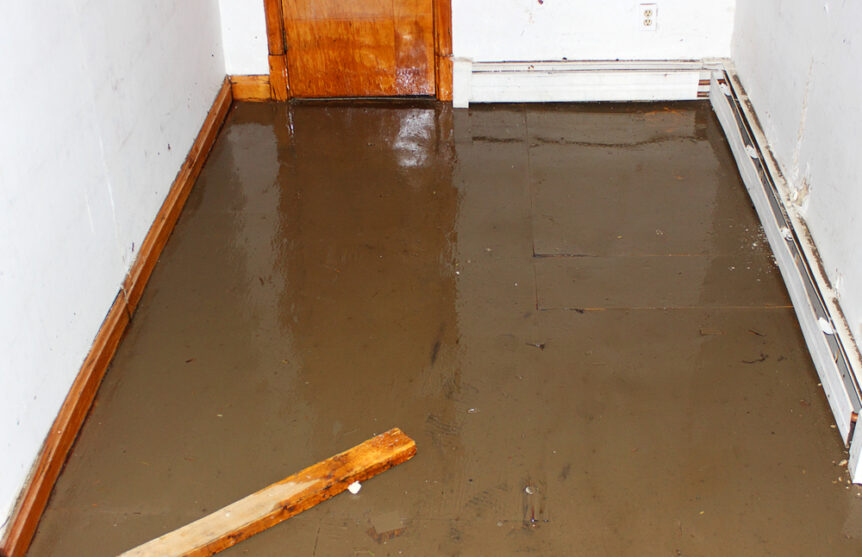 basement flooded with water and sewage damage